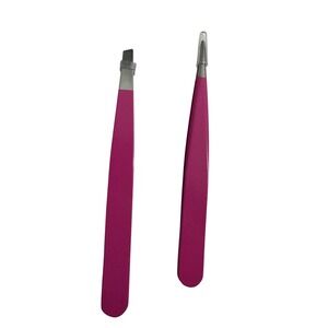 Pink Tweezers Set Precision Slanted Tip Pointed Tip Eyebrow Tool